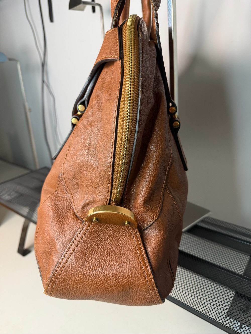 Chloé Georgia Dome Bag Cognac Brown Leather Shoulder Tote - Picture 3 of 16